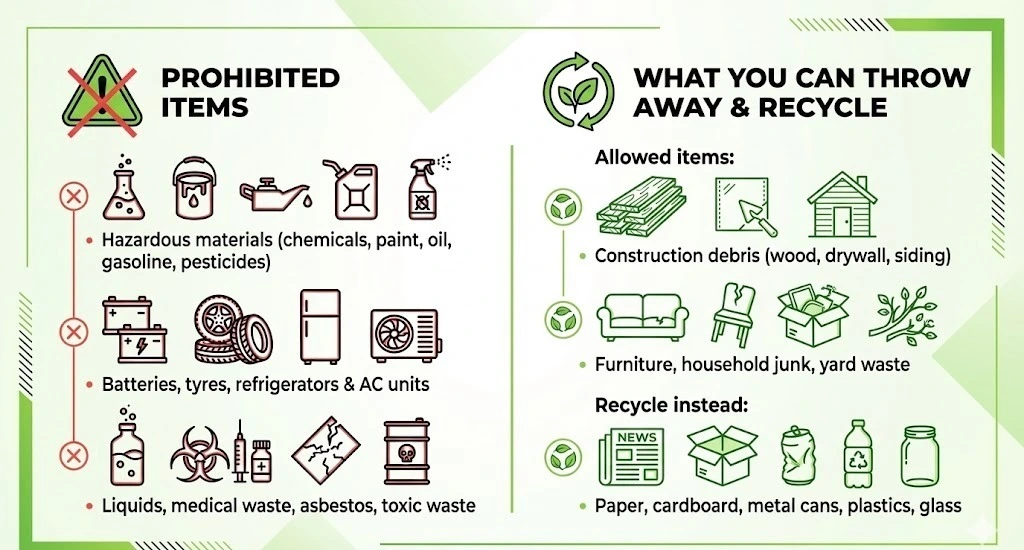 What can and cannot go in a dumpster